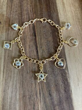 Handmade Gold Charm Bracelet with Crystal Accents